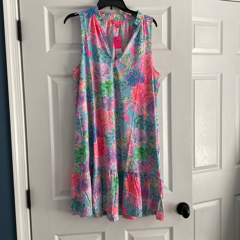 Lilly Pulitzer Malone dress in print “Celestial Blue Cay To My Heart”